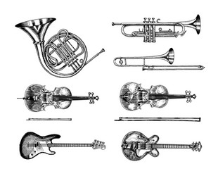 Vintage Wind & String Instruments vector image