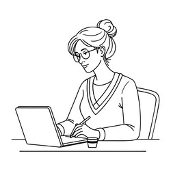 woman work at computer continuous line art drawing vector image
