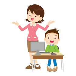 happy teacher and student learning computer vector image