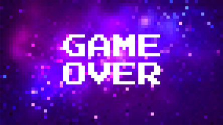 Pixel art 8-bit background with message game over vector