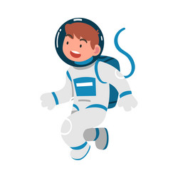 Space with boy astronaut character in spacesuit vector