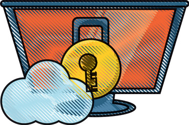 Computer with padlock and cloud icon vector