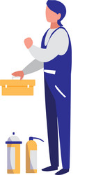 mechanic worker with toolbox and extinguisher vector image