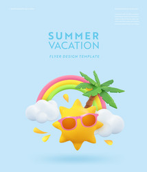 Realistic summer 3d flyer design render scene vector