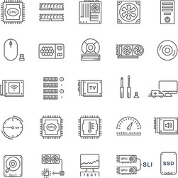 Set flat line icons upgrading computer vector