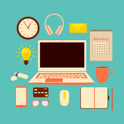 With desk and laptop flat design vector