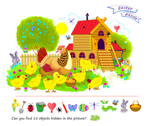 can you find 15 objects hidden in the picture vector image