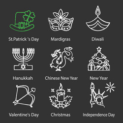 Holidays Chalk Icons - Festive Celebrations Vector Image