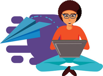 man sitting with laptop computer and airplane vector image