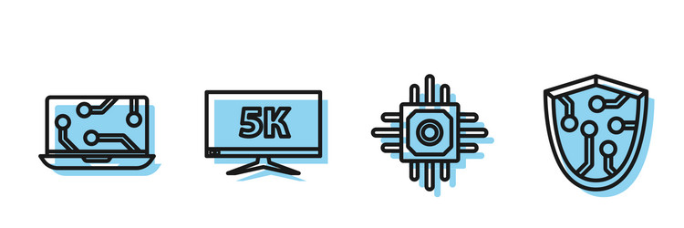 set line processor laptop monitor display vector image