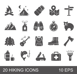 A set of flat icons on the theme hiking vector