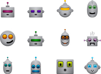 funny retro robots smilies set with colour faces vector