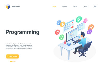 Isometric Programmer Coding Landing Page vector image