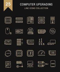 set flat line icons upgrading computer vector