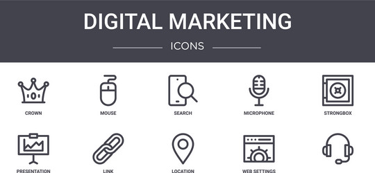 Digital marketing concept line icons set contains vector