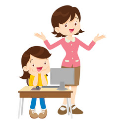 happy teacher and student learning computer vector image