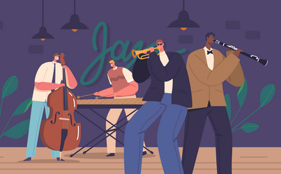 Dynamic jazz band characters performing live Vector Image