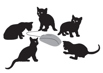 kittens is hunting for computer mouse vector image