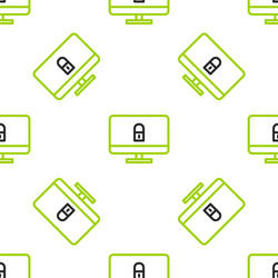 Line lock on computer monitor screen icon isolated vector