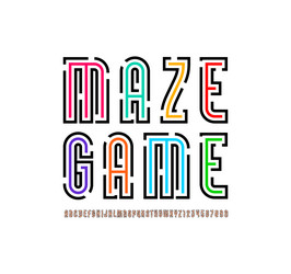 Maze font from gap line alphabet with labyrinth vector