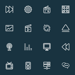 media icons line style set with broadcast comment vector image
