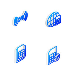 set isometric line globe 5g sim card network vector image