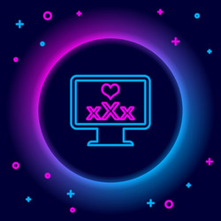 glowing neon line computer monitor with 18 plus vector image