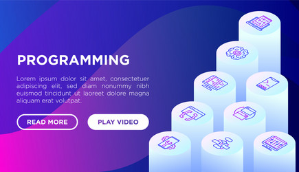 programming concept with thin line isometric vector image