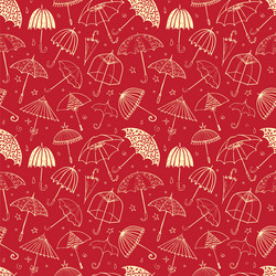 Seamless pattern with umbrellas on red background vector