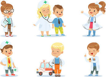 Adorable Kids Doctors Set Vector Image