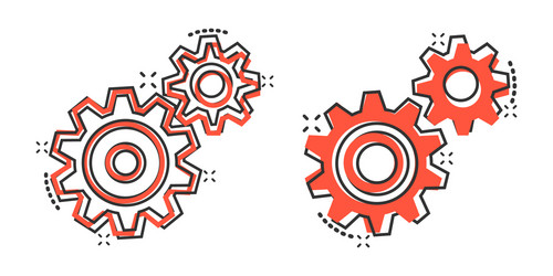 Gear icon in comic style cog wheel cartoon vector