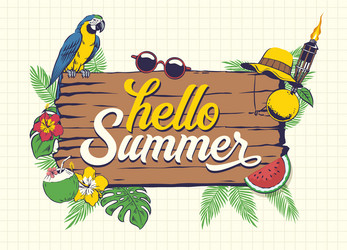 hello summer frame design with parrot perched vector image