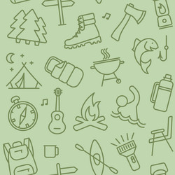 seamless background with linear symbols of hiking vector image