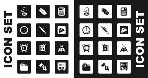 set dossier folder pen clock table lamp paper vector image