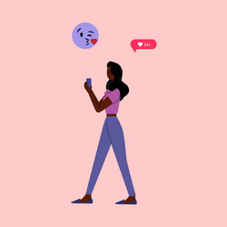 Woman messaging with smartphone flat cartoon vector