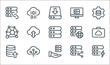 Work office server line icons linear set quality vector