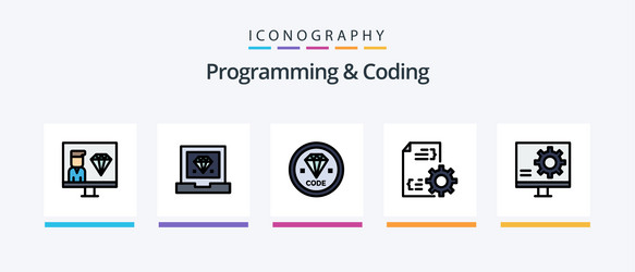 programming and coding line filled 5 icon pack vector