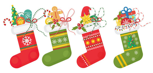 Set of christmas socks in red ands green vector