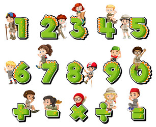 Counting number 0 to 9 and math symbols vector