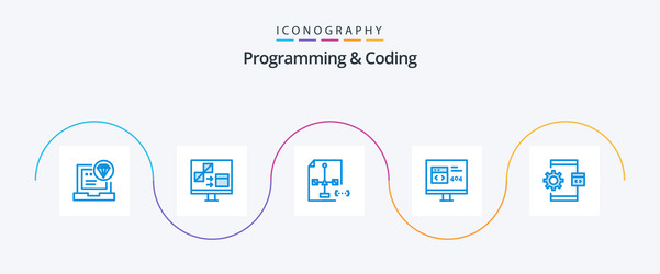 programming and coding blue 5 icon pack including vector image