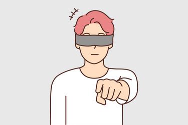 Man Pointing at Screen with Blindfold vector image