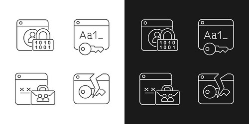 password encryption linear icons set for dark vector image