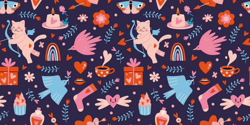 Saint valentines seamless pattern with cute vector