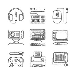 set of electronics icons and concepts in sketch vector