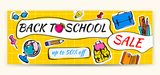 Back to school sale doodles horizontal background vector