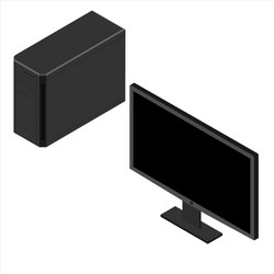 Black Computer Case and Monitor Isometric View vector image