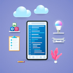 mobile application development concept in 3d style vector image