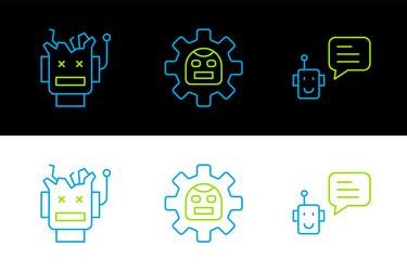 set line bot broken robot and icon vector image