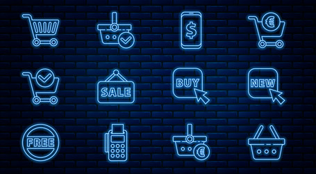 set line shopping basket button with text new vector image