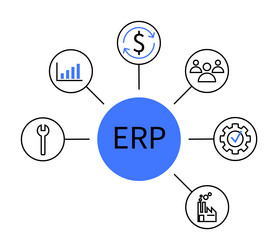 erp central hub with connected icons representing vector image